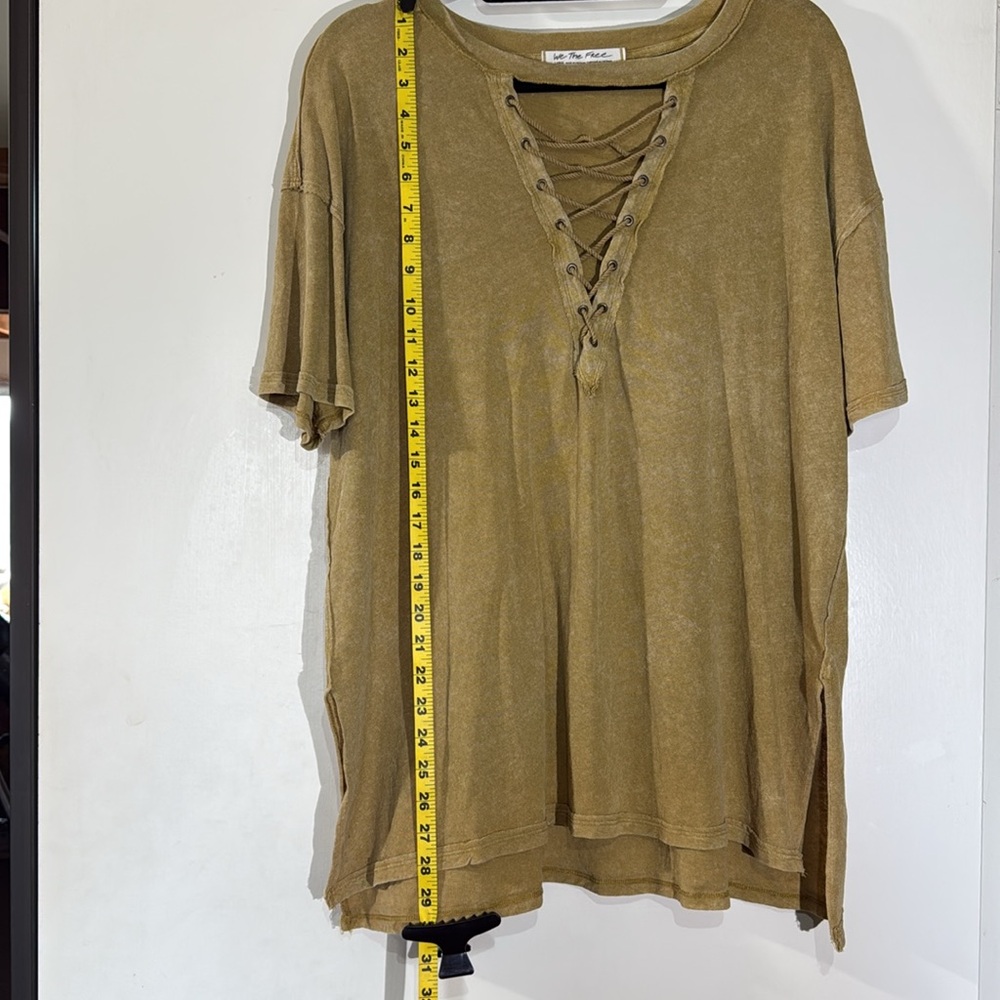 We The Free Boxy Olive Green Tie Front Oversized Side Slits T-Shirt Size Large - Picture 5 of 6